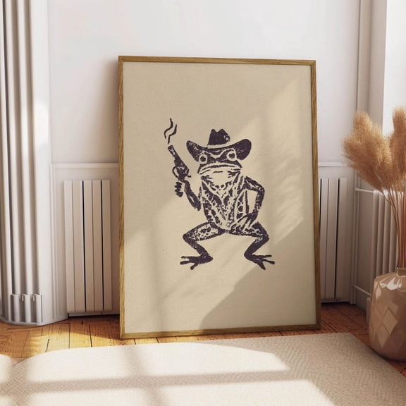 &nbsp;Cowboy Frog Wall Art Whimsical Funny Animal Illustration Minimalist Western Decor Vintage Style Frog Poster Retro Cowgirl Poster 8x12&nbsp; &nbsp;UNFRAMED
