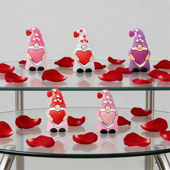  Cute Valentine‘s Day Heart Gnomes, Mini Gnomes Figures Tiny Heart Gnome Figurines, Small Love Hearts Dwarf Statue, Valentine Party Favors for Anniversarys Wedding Party Table Shelf(5pcs)