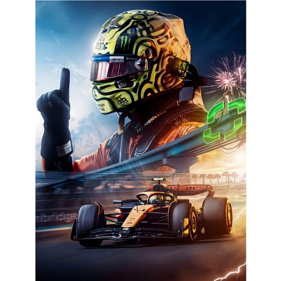 DIY 5D Diamond Painting Kit, Formula 1 Racer with Helmet and Race Car, Full Round Drill Diamond Art Craft, Home Wall Decor for Racing Fans, Gift for Car Enthusiasts
