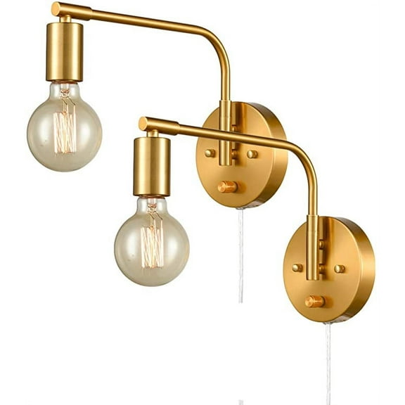 Edison Brass Wall Sconces Set of Two Sconce Plug in with Switch Swing arm