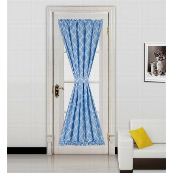 &nbsp;Ella Aqua-White 2 Tone Color 1Pc French Door 55"W X 72"L Foam Backing Insulated Thermal Blackout Rod Pocket Curtain Panel With Matching 1 Tieback