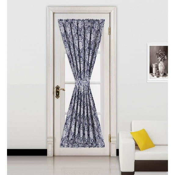 &nbsp;Ella Navy -White 2 Tone Color 1Pc French Door 55"W X 72"L Foam Backing Insulated Thermal Blackout Rod Pocket Curtain Panel With Matching 1 Tieback