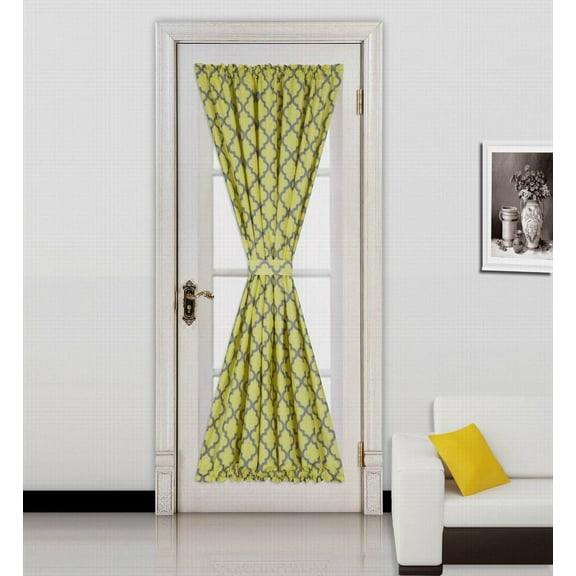 &nbsp;Ella Yellow-Grey 2 Tone Color 1Pc French Door 55"W X 72"L Foam Backing Insulated Thermal Blackout Rod Pocket Curtain Panel With Matching 1 Tieback