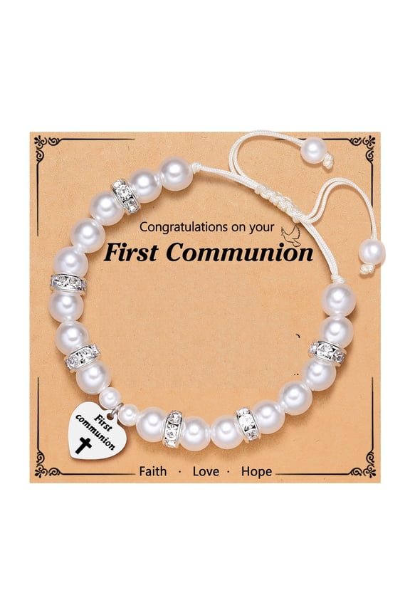 First Communion Gifts, Handmade Inspirational Christian Bracelet with Blessing Card, Baptism Confirmation Gifts Birthday Bracelet
