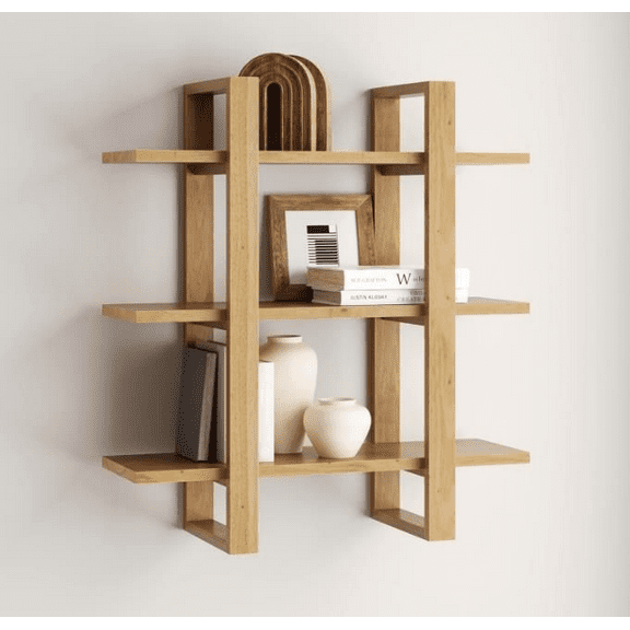 &nbsp;Floating Wall Book Shelves, 3-Tier Display Shelf, Decorative Modular Shelf in Solid Wood for Bedroom, Nursery, Bathroom or Kitchen