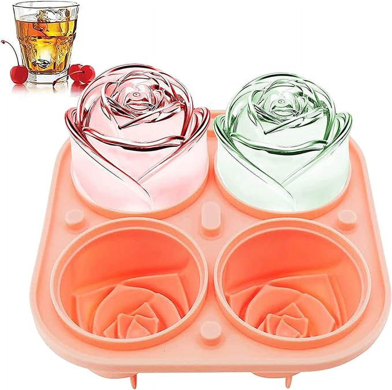 &nbsp;Ice Cube Mold Silicon Ice-Cube Round Mold Ball Brick Maker Tray (3D Rose ice Mold) Pack of 4