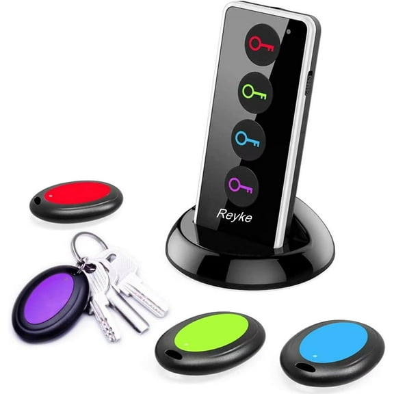 Key Finder, 80dB+ RF Item Locator Tags with 131ft. Working Range, Wireless Remote Finder Key Finder Locator for Finding Wallet Key Phone Glasses Pet Tracker, 1 RF Transmitter & 4 Receivers