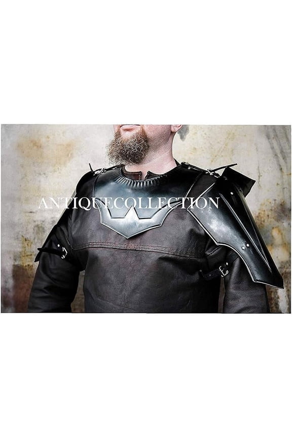 LARP Armor Scout Warrior Blackened Steel Pair of Shoulders & Gorget LARP Pauldron Set