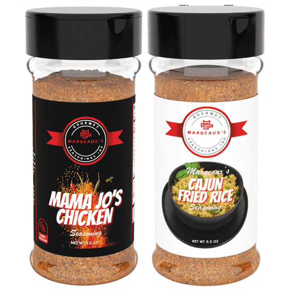 Margeaux's Gourmet Seasonings "Shake What Mama Gave Ya" Bundle- Mama Jo's Chicken Seasoning + Cajun Fried Rice Seasoing, Low Sodium, 2-Pack, 5.5 oz Bottles