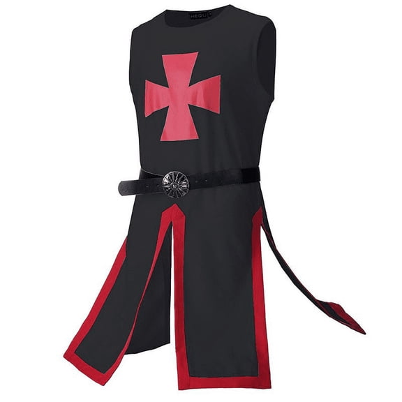 Men's Medieval Knight Templar Crusader Costume Adult Tunic Robe Warriror Armour Tabard Halloween Belt