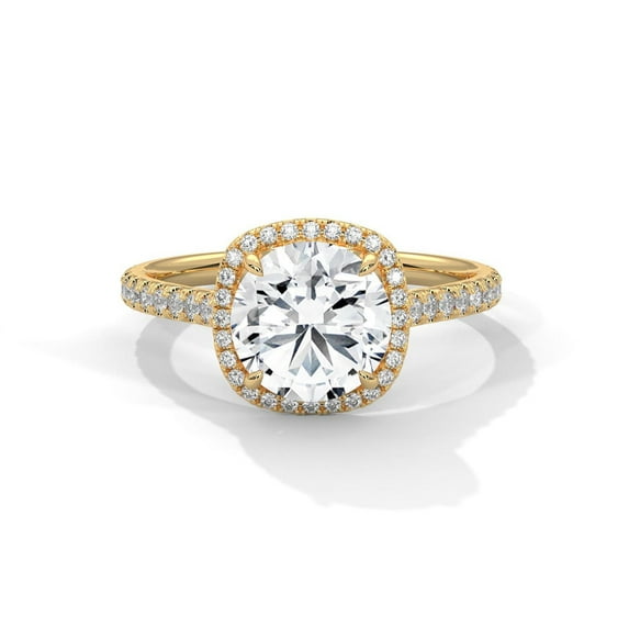 Moissanite Engagement Ring - Bridal Ring - Round Cut Ring - 18k Yellow Gold Over Silver