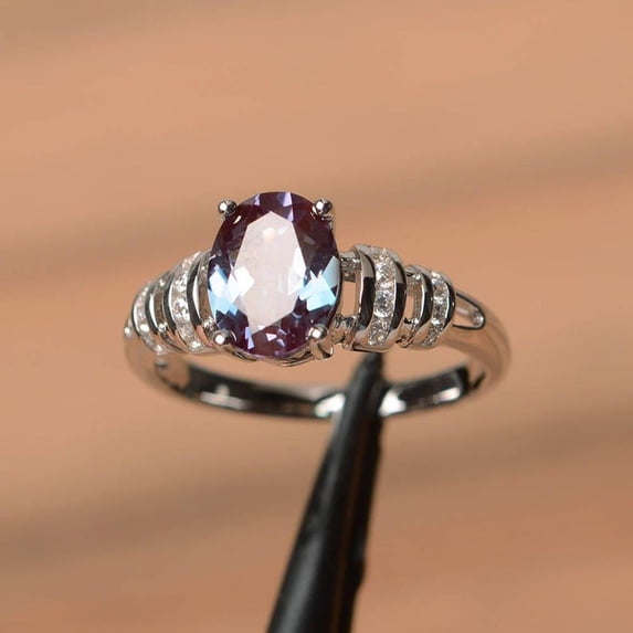  Natural Alexandrite Ring 925 Sterling Silver Ring Zircon Accented Ring Alexandrite Ring Astrological June Birthstone Ring Gift Ring For Her