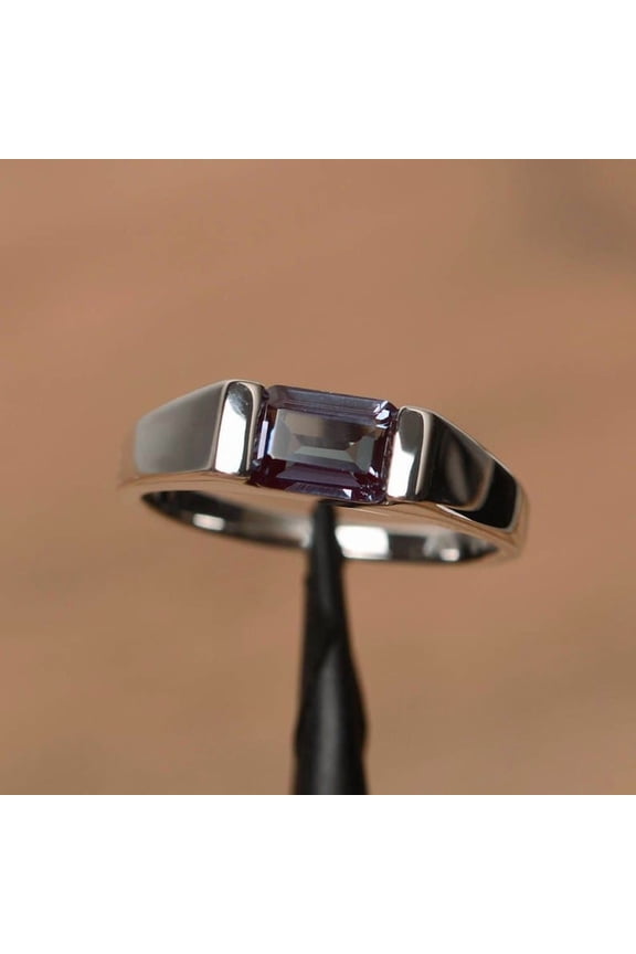 Natural Alexandrite Ring 925 Sterling Silver Ring Zircon Accented Ring Alexandrite Ring Astrological June Birthstone Ring Gift Ring For Her