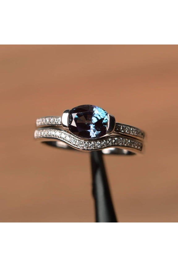 Natural Alexandrite Ring 925 Sterling Silver Ring Zircon Accented Ring Alexandrite Ring Astrological June Birthstone Ring Gift Ring For Her