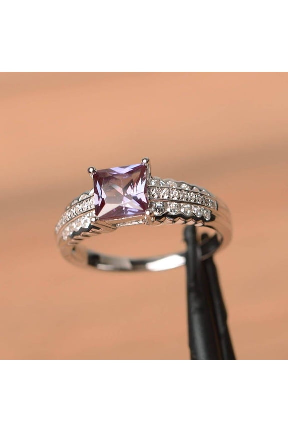 Natural Alexandrite Ring 925 Sterling Silver Ring Zircon Accented Ring Alexandrite Ring Astrological June Birthstone Ring Gift Ring For Her