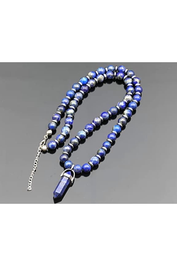 Natural Pointed Lapis Lazuli Beaded Necklace Genuine Gemstone Royalty Stone Clasp Closure Necklace Unisex Necklace (22, Lapis Lazuli)