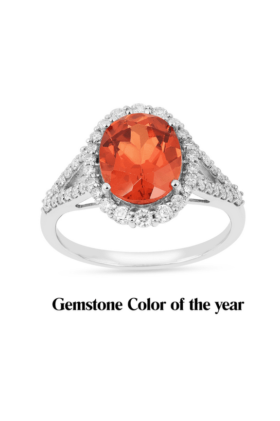  Peach Padparadscha Sapphire Oval Halo Ring For Women - Lab Grown Vintage Gemstone Split Band Oval Sapphire Ring For Her