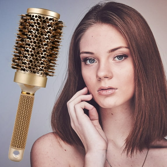  Professional Salon Round Barrel Hair Brush with Boar Bristle For Blow Drying, Curling & Straightening, Nano Thermal Ceramic & Ionic Brush(3.3 inch) 