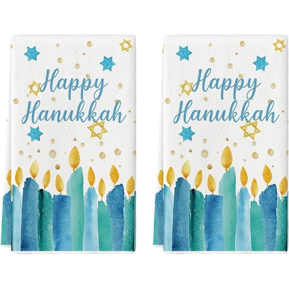  SOME THING Candle Happy Hanukkah Kitchen Towels Dish Towels, 18x26 Inch Farmhouse Snowflake Star Decoration Hand Towels Set of 2