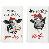SOME THING Funny Farm Cow Kitchen Towels Dish Towels, 18x26 Inch I''ll Lick The Dishes You Dry Not Today Heifer Decoration Hand Towels Set of 2
