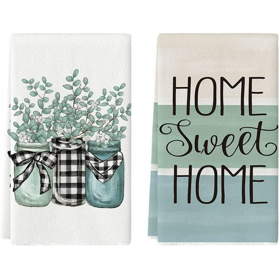  SOME THING Plank Vase Eucalyptus Sweet Home Kitchen Towels Dish Towels, 18x26 Inch Seasonal Spring Summer Decoration Hand Towels Set of 2