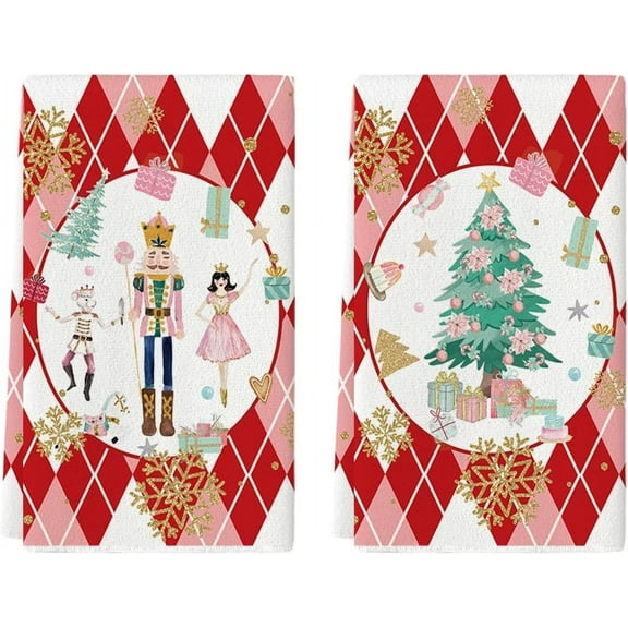 &nbsp;SOME THING Red Nutcrackers Tree Christmas Kitchen Towels Dish Towels, 18x26 Inch Gift Box Snowflake Winter Decoration Hand Towels Set of 2