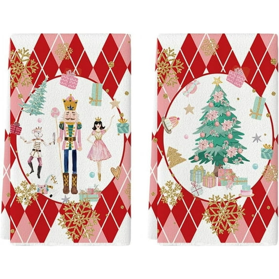  SOME THING Red Nutcrackers Tree Christmas Kitchen Towels Dish Towels, 18x26 Inch Gift Box Snowflake Winter Decoration Hand Towels Set of 2