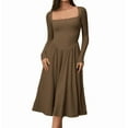 thumbnail image 1 of &nbsp;Women Spring Fashion Square Neck Long Sleeve Casual A-Line Midi Dress, 1 of 1