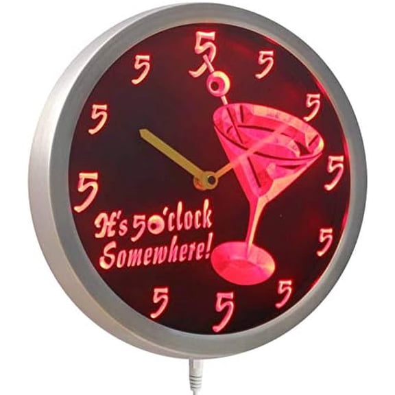 nc0459-r It's 5 O'clock pm Somewhere Cocktails Bar Beer Gift Neon LED Wall Clock$$Home Decor, Kitchen, & Other