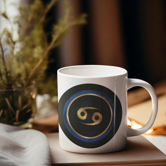 ncer Zodiac Mug Gold Celestial Coffee Cup Astrology Gift Blue Coic Circle Mug June July Birthday Gift ncer Zodiac Sign.