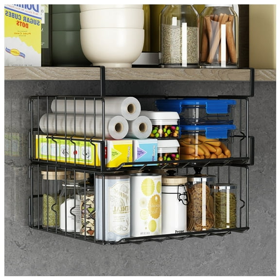 nder Shelf Basket Storage 2Pack - 12.6in Metal Under Cabinet Shelf, Hanging Wire Basket Shelves, Undershelf Storage Basket for Kitchen Pantry Bookshelf