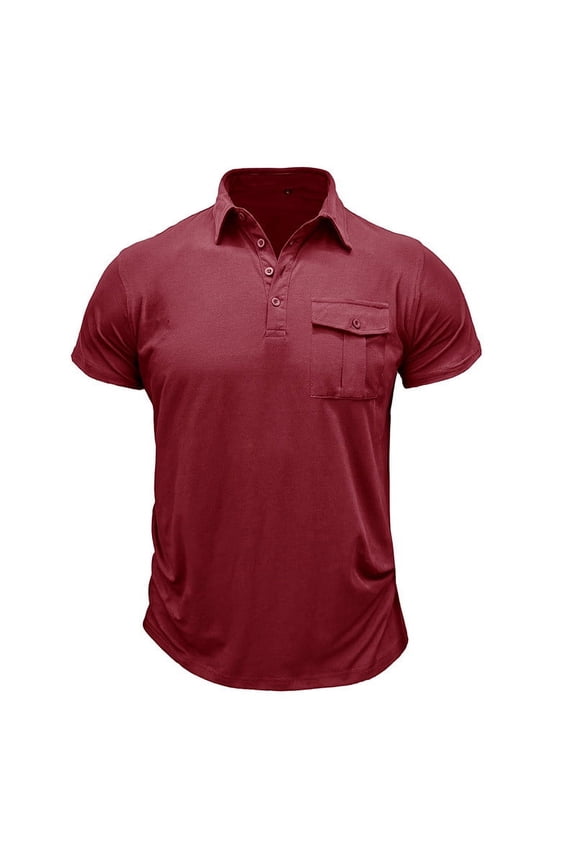 ndy Wine Short Sleeve Tshirts for Man Fall Summer Collared Turtleneck Neck Basic Tops Shirts Man Button 2026 Clothes XL