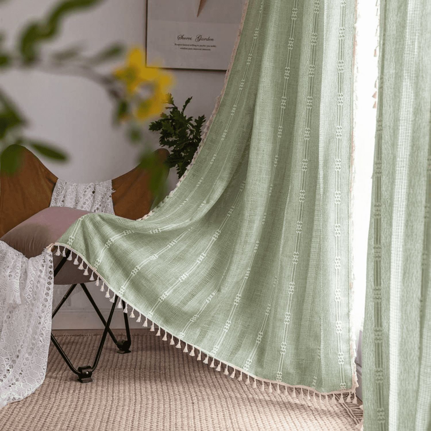 Eaasok Tende Boho Per Camera Da Letto – 2 Pannelli Bianchi Con Ricamo A Righe, 84 Pollici, Filtro Luce, Tasche Per Asta