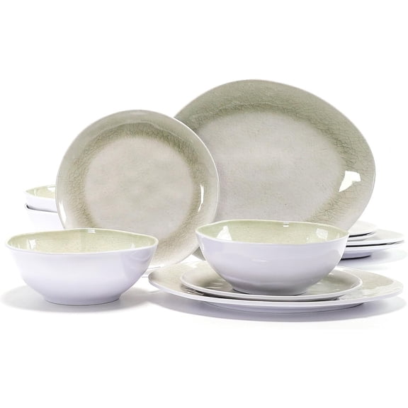 ne Melamine Dinnerware Set for 4, kitchen plates and bowls set of 12 count, Dinner Dishes Set for Indoor and Outdoor Use, Dishwasher Safe, Unbreakable Lightweight, (Yellow)
