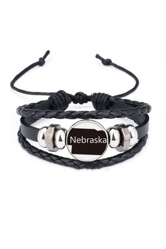 nebraska ameusa map outline bracelet braided leather woven wristband