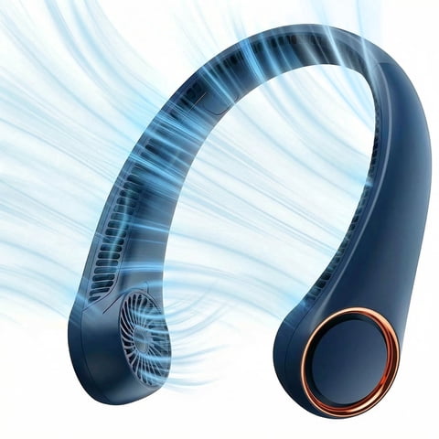 Portable Neck Fan, 3 Speeds Hands Free Personal Wearable Bladeless Fan with 3600mAh Rechargeable Battery, Blue