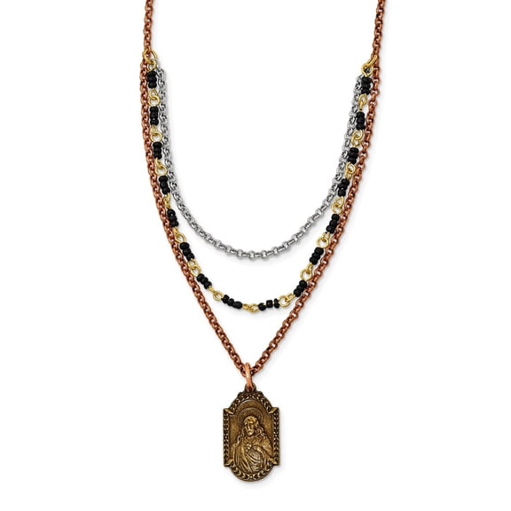necklace Fancy Themed Black 16 in 2.5 mm Rose-tone Silver-tone Gold-tone Sacred Heart