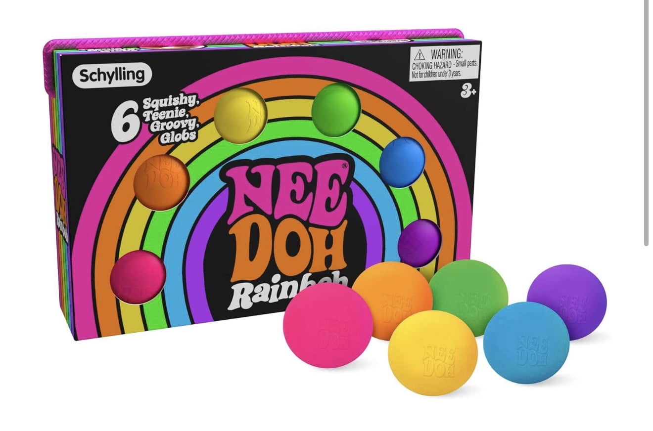 nee doh teenie rainboh 1.5 - inch small stress ball 6 pack, multiple colors