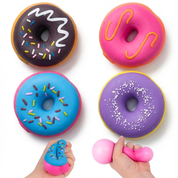 needo Dohnuts Stress Ball 1PC - Sensory Fidget Stress Reliever Stress Ball - Artificial Donut Sensory Toys for Birthday Party Favors, Photo Props & Display Assorted Colors, Mix and Match (Random)