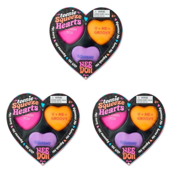 needo Heart Squeeze Sensory Toys Set of 3, Slow Rising Malt Stress Toys, Heart Shape Hand Fidget Toys for Daily Use, 1.5in