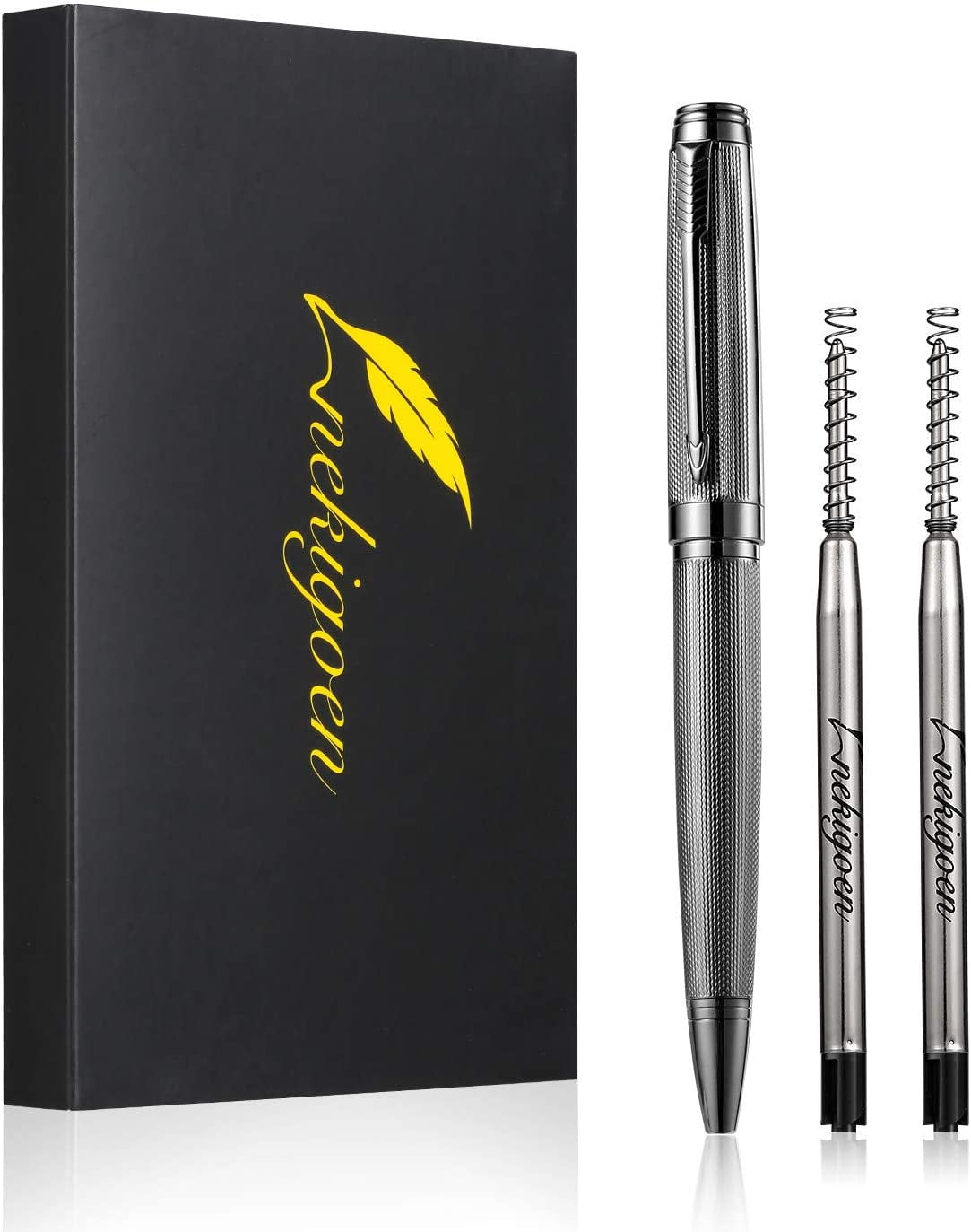 ZenZoi Luxury Black Pen & Pencil Set - High End Gift Box w/Metal Retractable Ballpoint Pen Mechanical Pencil 07mm Lead Tube & Ink Refills - Fa