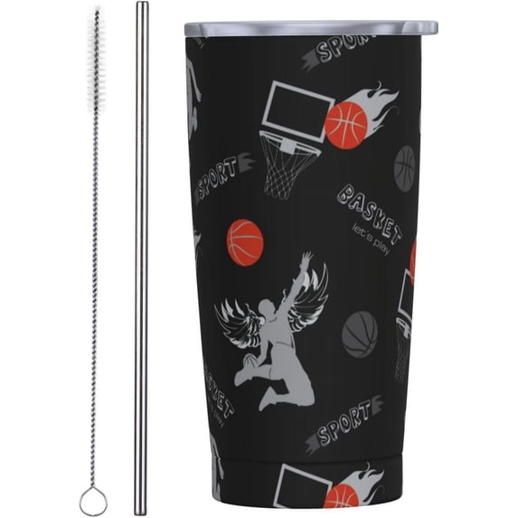 neluu Basketball Sport Background 20oz Travel Tumbler With Lid And Straw, Stainless Steel Tumblers Insulated Coffee Cup Mug Gift For Men Women