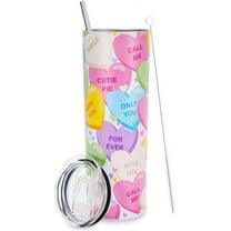 neluu Valentine''s Day Tumbler with Lid and Straw Conversation Heart Stainless Steel Cup Colorful Heart Tumbler Cup Travel Coffee Mug for Holiday Decor Gift Supplies