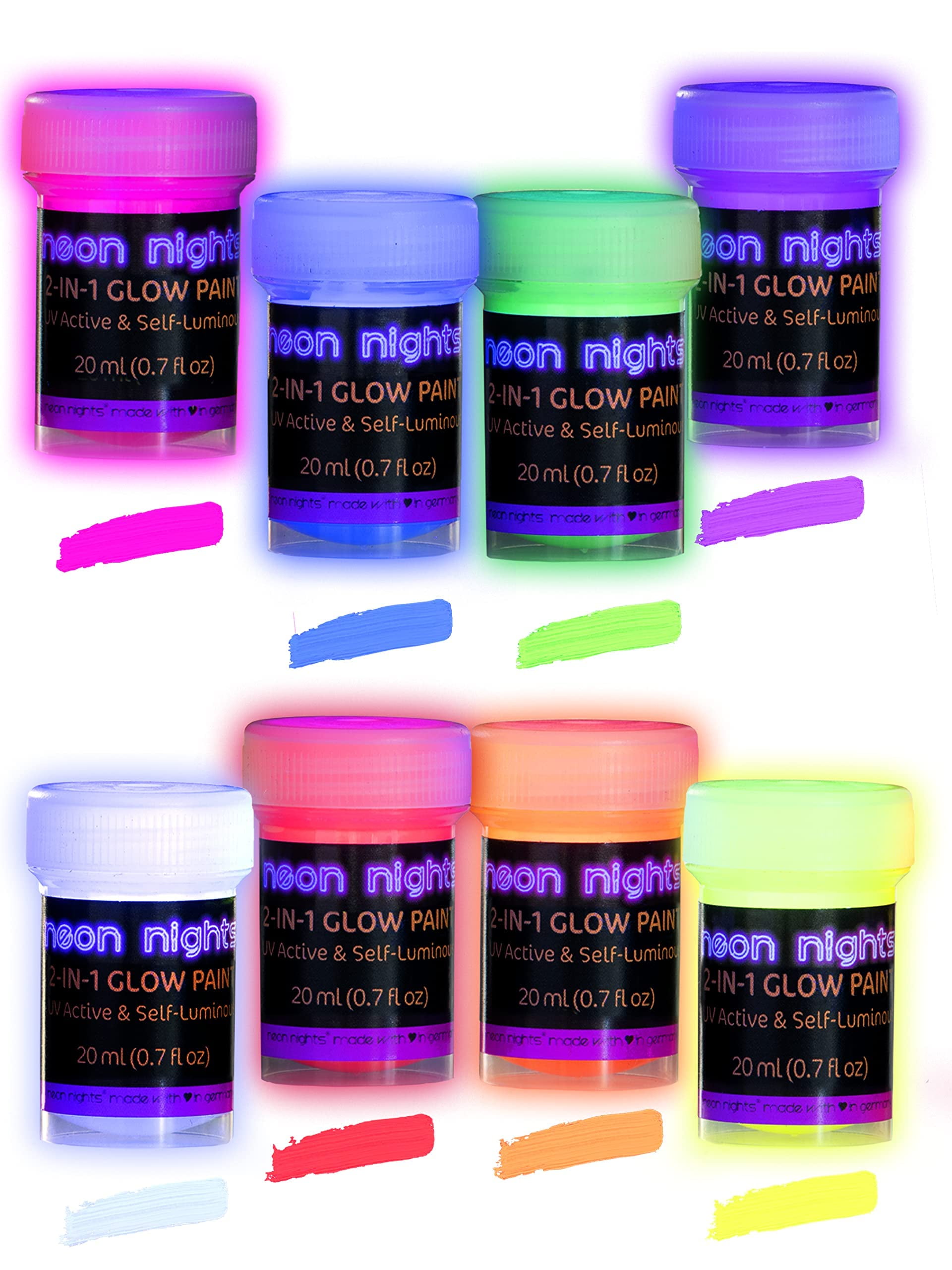 Premium Glow in The Dark Acrylic Paint Set by neon nights – Set of 8 NEW USA