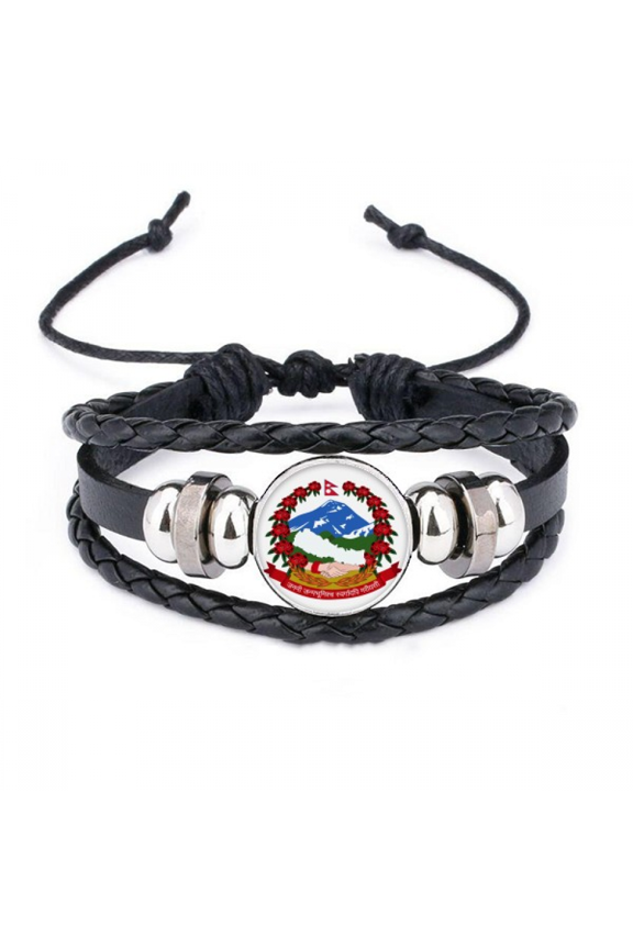 nepal asia national emblem bracelet braided leather woven wristband