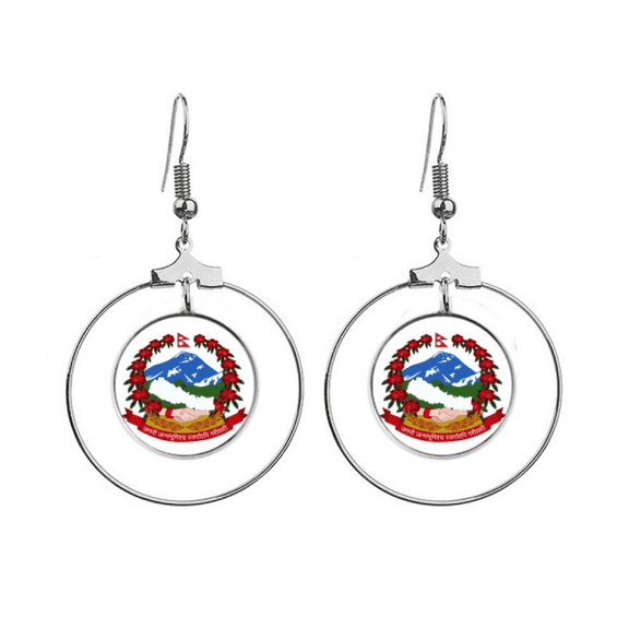 nepal asia national emblem earrings dangle hoop jewelry drop circle