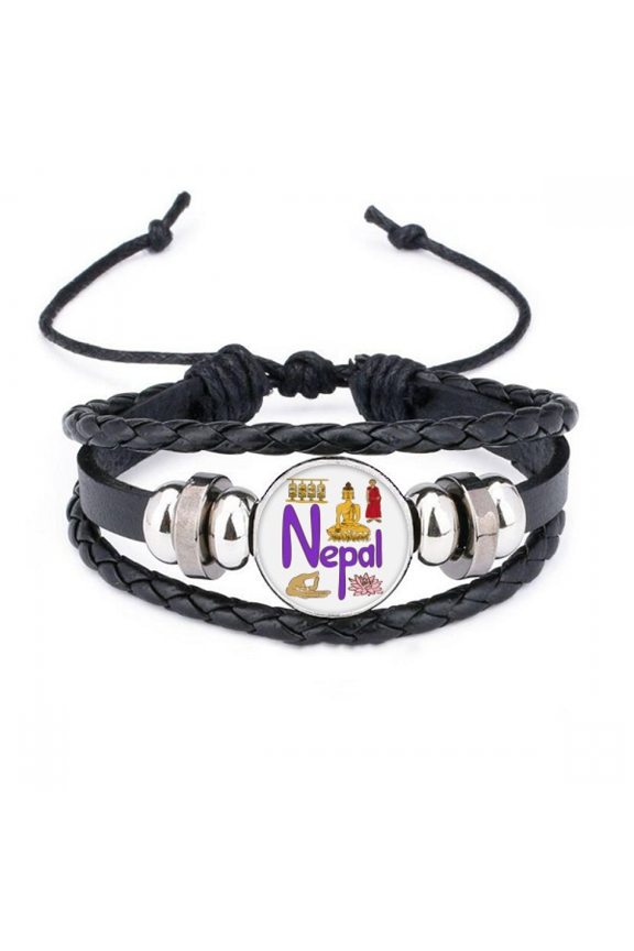 nepal national symbol landmark pattern bracelet braided leather woven wristband