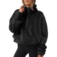 thumbnail image 1 of nerohusy 1/4 Zip Sherpa Pullover Womens Fuzzy Fleece Half Zip Pullover Oversized Zip Up Hoodie Quarter Zip Cropped Sweatshirt 2025 Black,L, 1 of 5