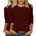 thumbnail image 1 of nerohusy 2 Pack 3/4 Length Sleeve Womens Solid Color Tops Casual Loose Fit Crewneck T Shirts Basic Plain Three Quarter Length Tunic Tops 2025 Wine,XL, 1 of 5