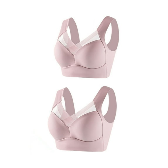 nerohusy 2 Pack Bras for Women,Women's Front Closure Bras Seamless Wire Free Comfortable Sports Bra Support Full Coverage Plus Size T Shirt Bra 2024,Pink,XXL